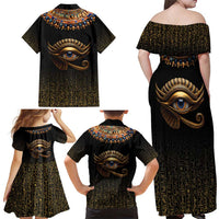Egypt Eyes Of Horus Family Matching Off Shoulder Maxi Dress and Hawaiian Shirt with Egyptian Hieroglyphs LT9 - Wonder Print Shop
