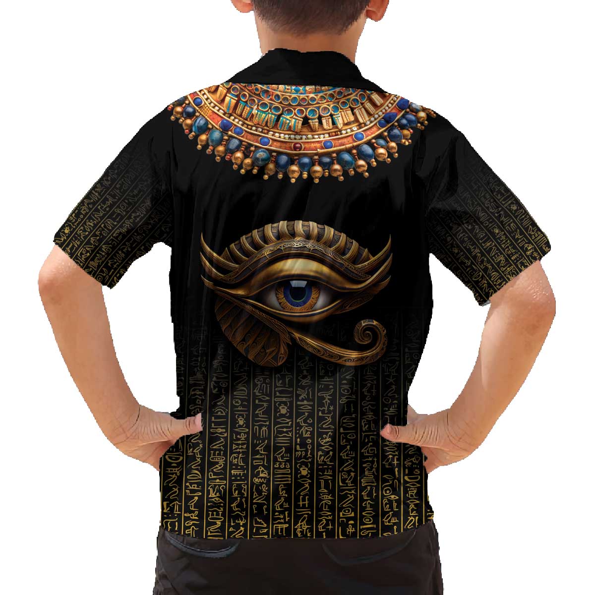 Egypt Eyes Of Horus Family Matching Off Shoulder Short Dress and Hawaiian Shirt with Egyptian Hieroglyphs LT9 - Wonder Print Shop