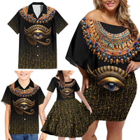 Egypt Eyes Of Horus Family Matching Off Shoulder Short Dress and Hawaiian Shirt with Egyptian Hieroglyphs LT9 - Wonder Print Shop