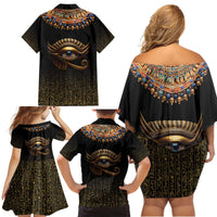 Egypt Eyes Of Horus Family Matching Off Shoulder Short Dress and Hawaiian Shirt with Egyptian Hieroglyphs LT9 - Wonder Print Shop