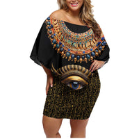 Egypt Eyes Of Horus Family Matching Off Shoulder Short Dress and Hawaiian Shirt with Egyptian Hieroglyphs LT9 - Wonder Print Shop