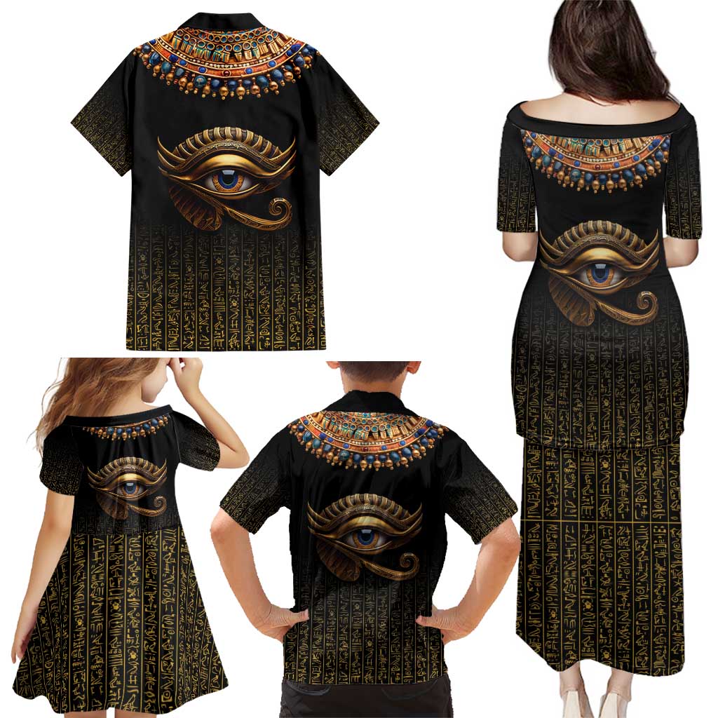 Egypt Eyes Of Horus Family Matching Puletasi and Hawaiian Shirt with Egyptian Hieroglyphs - Wonder Print Shop