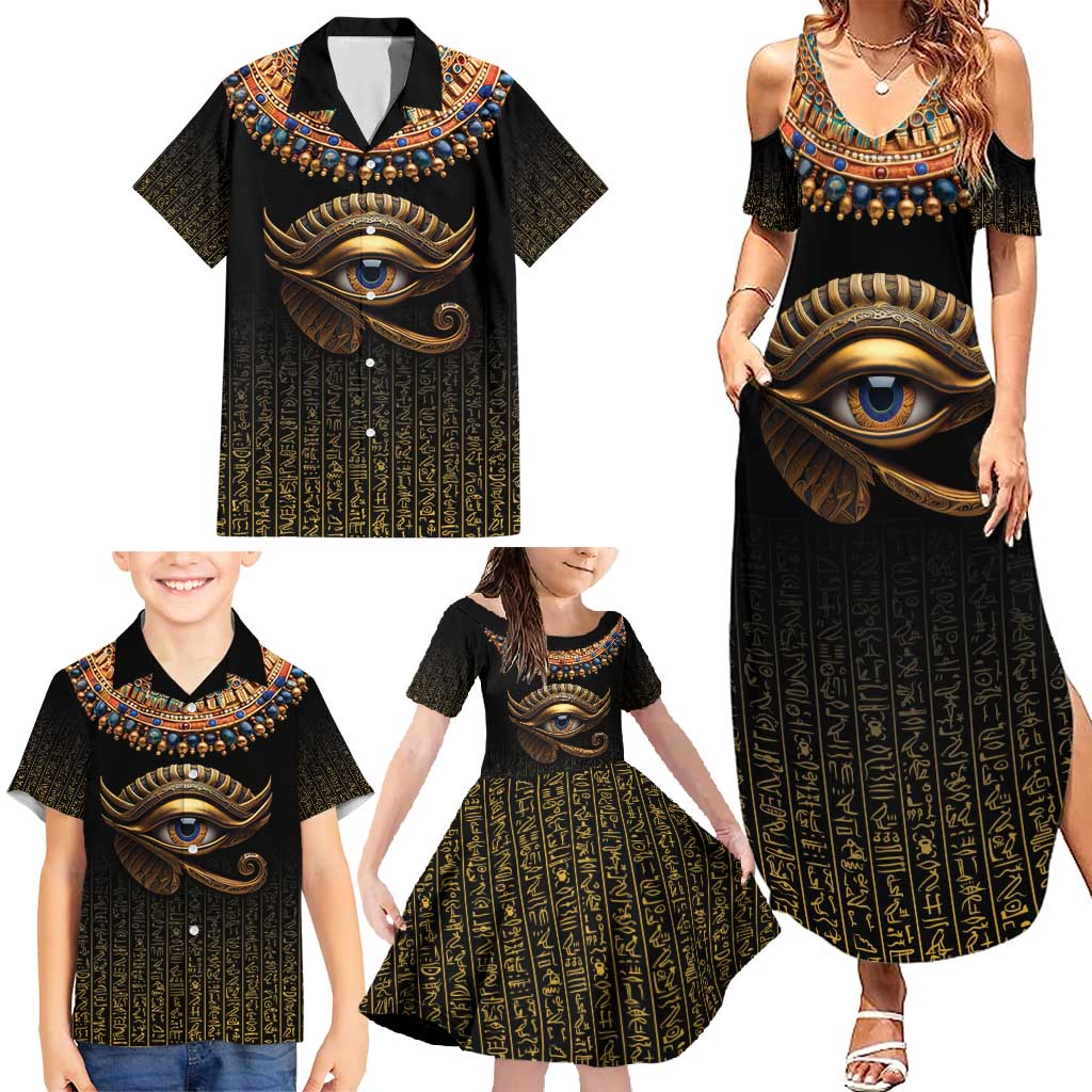 Egypt Eyes Of Horus Family Matching Summer Maxi Dress and Hawaiian Shirt with Egyptian Hieroglyphs - Wonder Print Shop