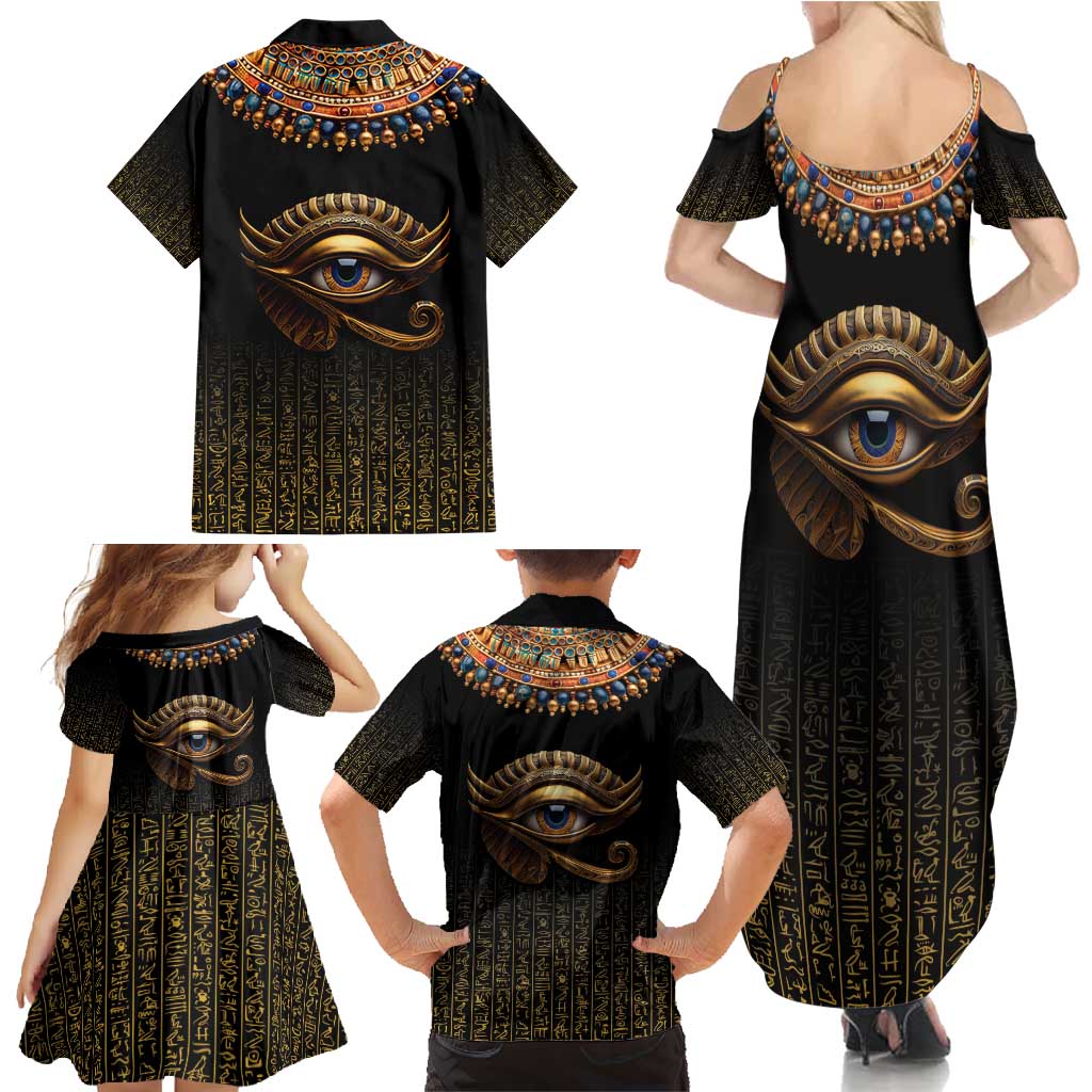 Egypt Eyes Of Horus Family Matching Summer Maxi Dress and Hawaiian Shirt with Egyptian Hieroglyphs - Wonder Print Shop
