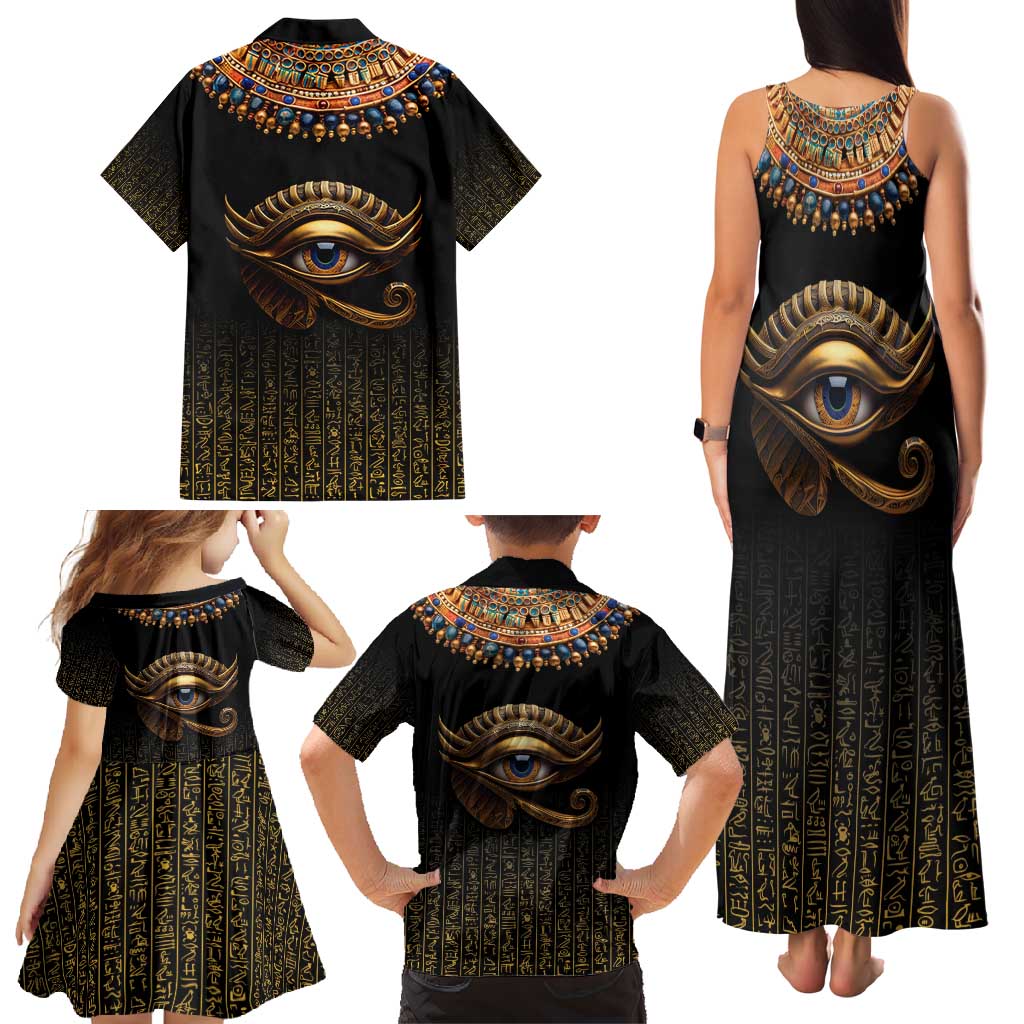 Egypt Eyes Of Horus Family Matching Tank Maxi Dress and Hawaiian Shirt with Egyptian Hieroglyphs - Wonder Print Shop