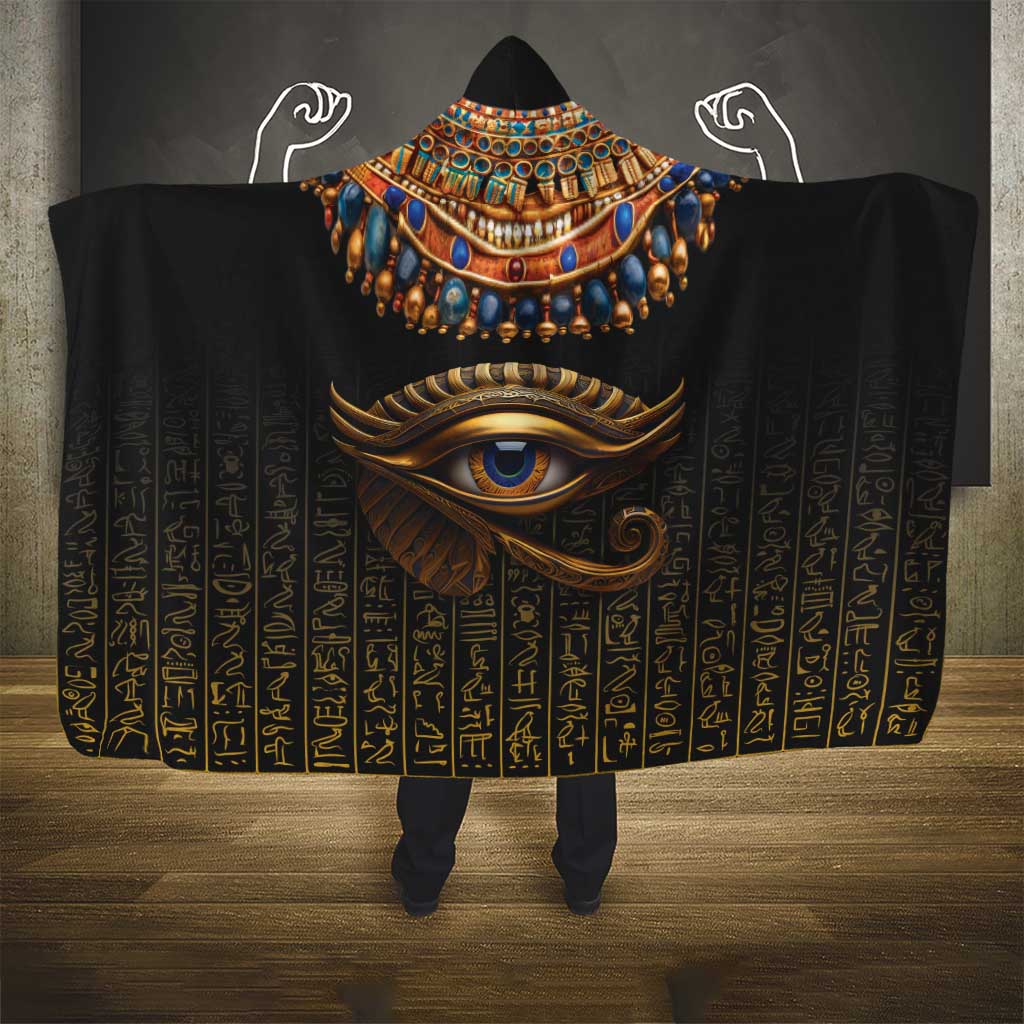 Egypt Eyes Of Horus Hooded Blanket with Egyptian Hieroglyphs
