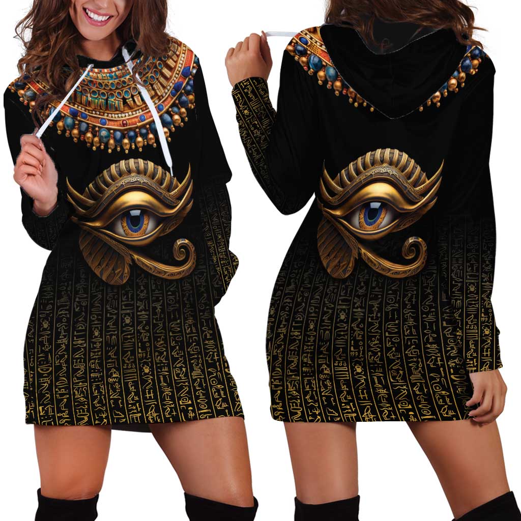Egypt Eyes Of Horus Hoodie Dress with Egyptian Hieroglyphs - Wonder Print Shop