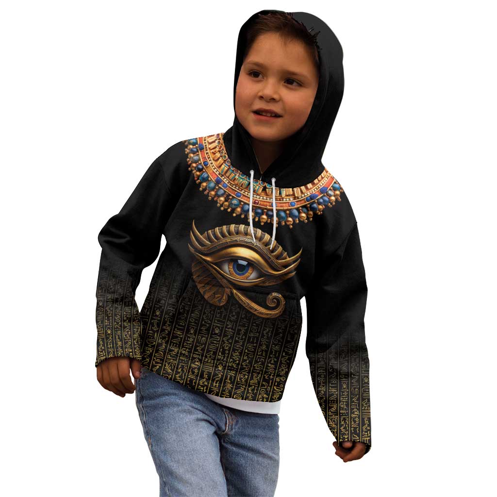 Egypt Eyes Of Horus Kid Hoodie with Egyptian Hieroglyphs - Wonder Print Shop