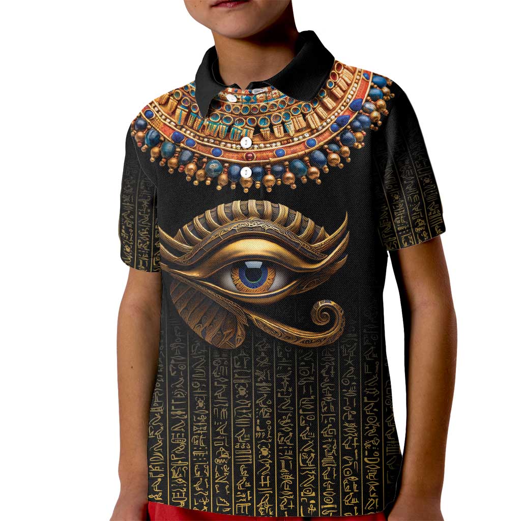 Egypt Eyes Of Horus Kid Polo Shirt with Egyptian Hieroglyphs - Wonder Print Shop