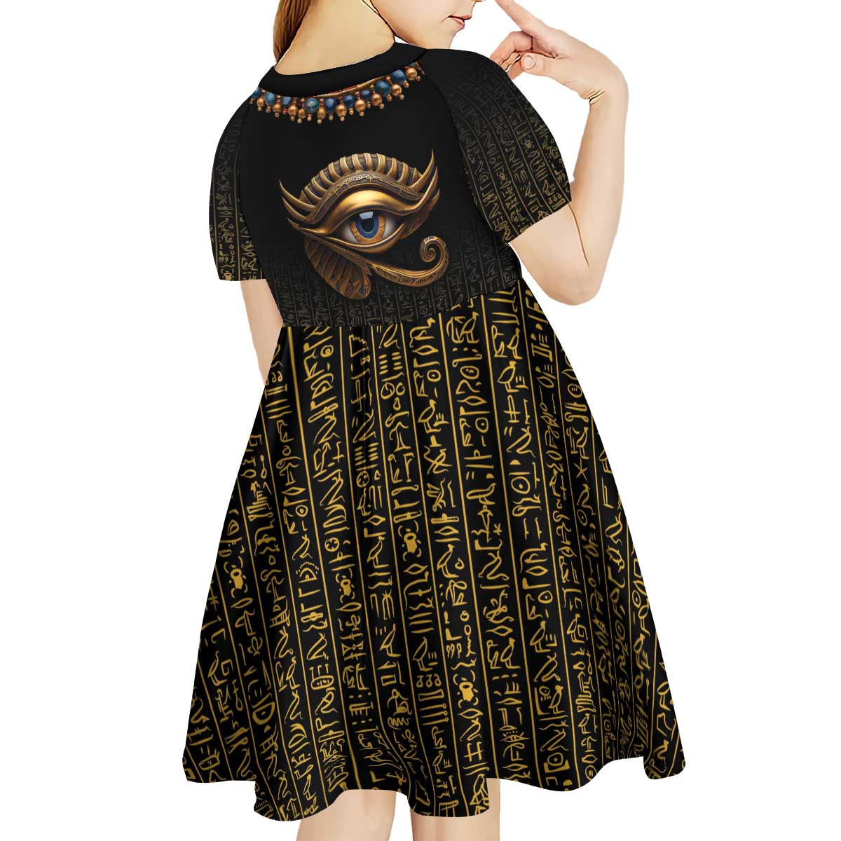 Egypt Eyes Of Horus Kid Short Sleeve Dress with Egyptian Hieroglyphs - Wonder Print Shop