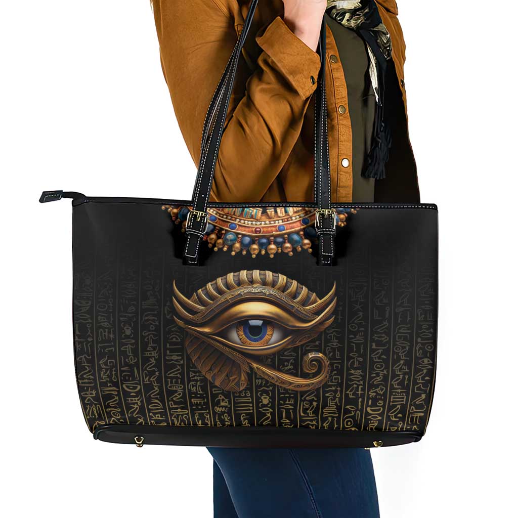 Egypt Eyes Of Horus Leather Tote Bag with Egyptian Hieroglyphs - Wonder Print Shop