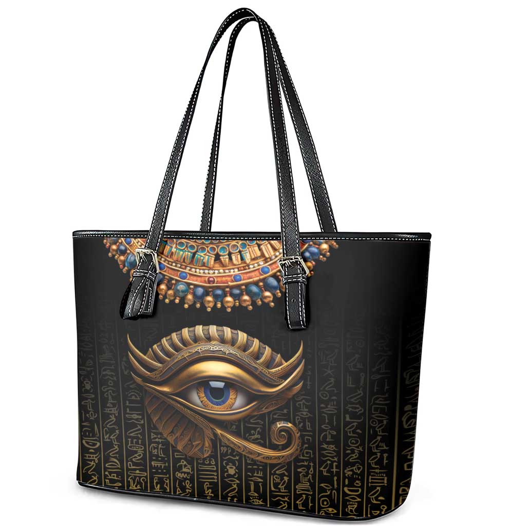 Egypt Eyes Of Horus Leather Tote Bag with Egyptian Hieroglyphs - Wonder Print Shop