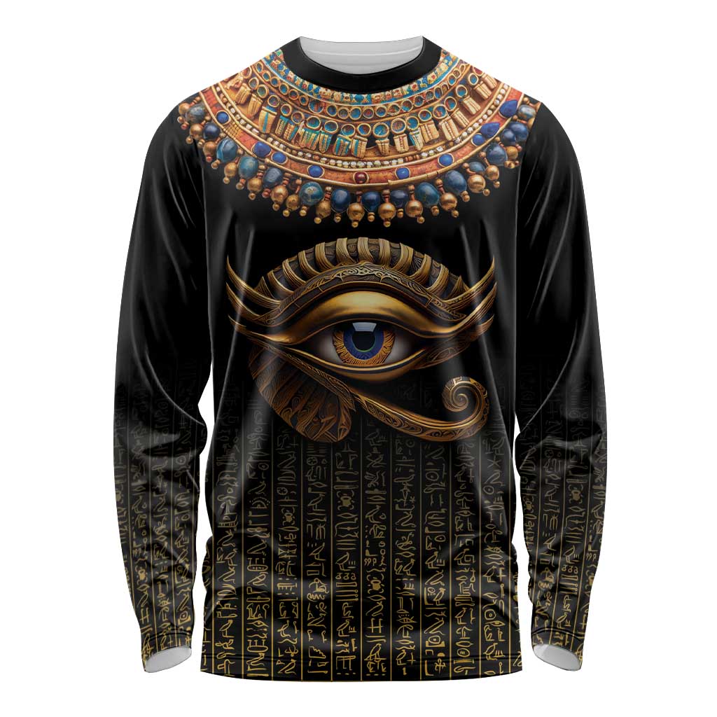 Egypt Eyes Of Horus Long Sleeve Shirt with Egyptian Hieroglyphs - Wonder Print Shop
