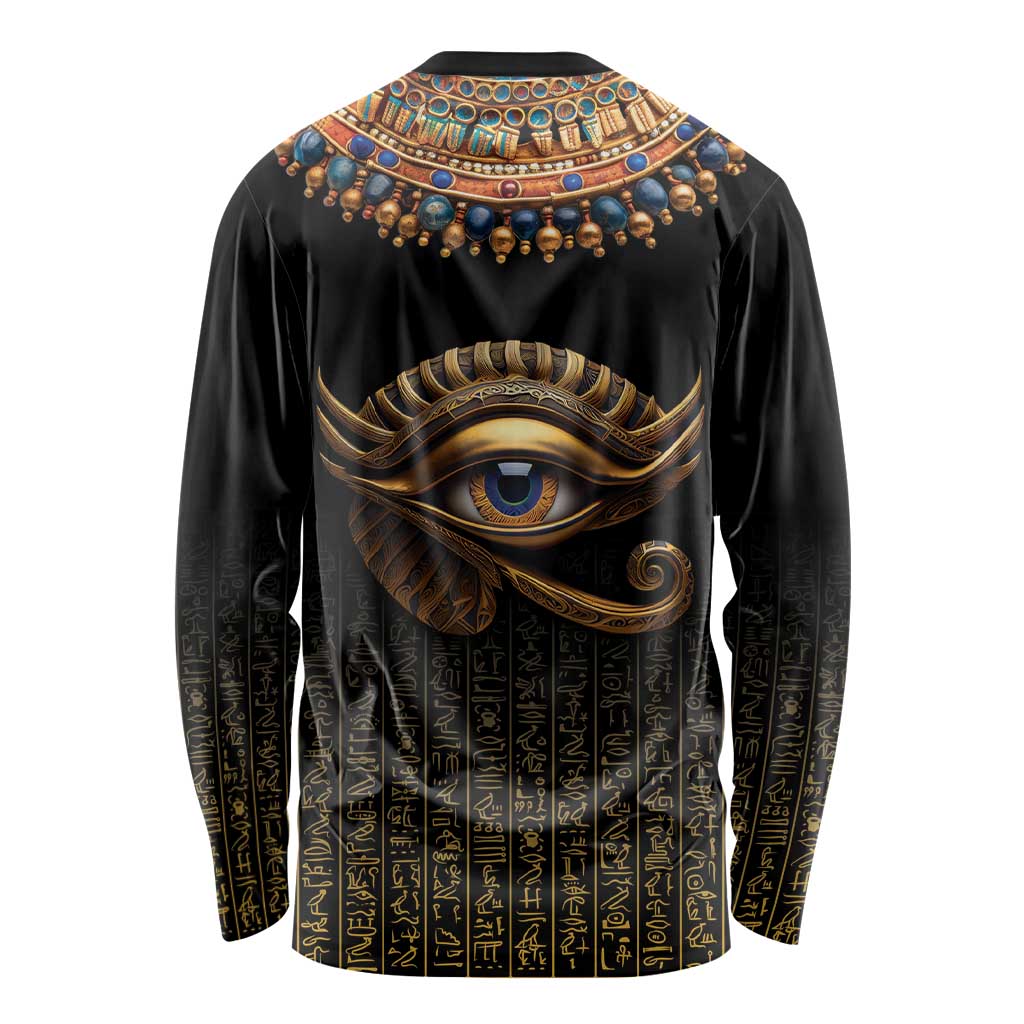 Egypt Eyes Of Horus Long Sleeve Shirt with Egyptian Hieroglyphs - Wonder Print Shop