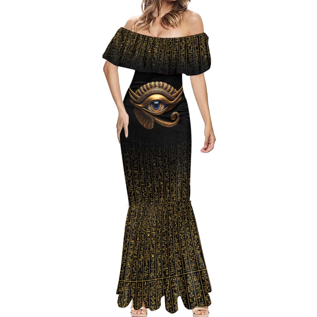 Egypt Eyes Of Horus Mermaid Dress with Egyptian Hieroglyphs - Wonder Print Shop