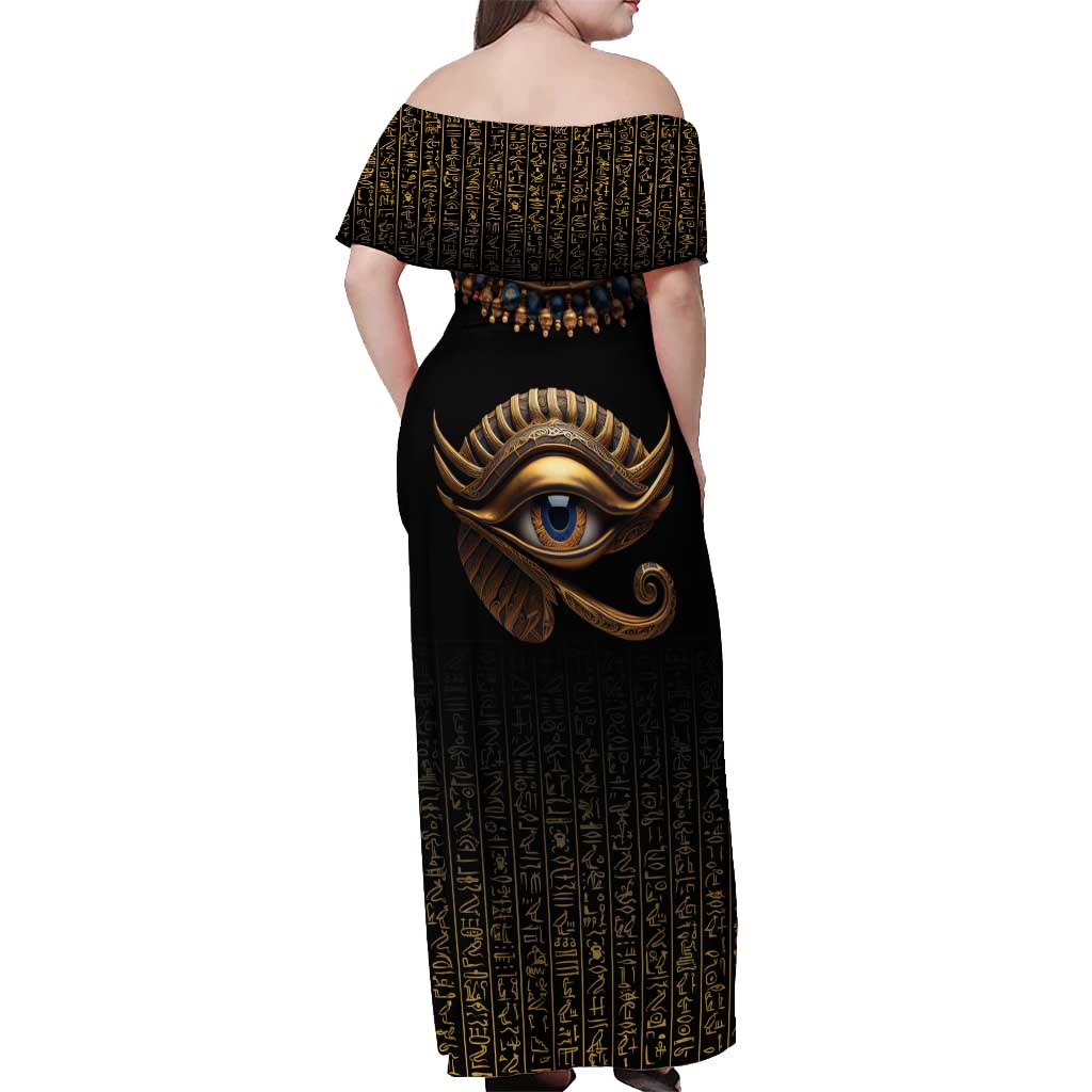 Egypt Eyes Of Horus Off Shoulder Maxi Dress with Egyptian Hieroglyphs - Wonder Print Shop