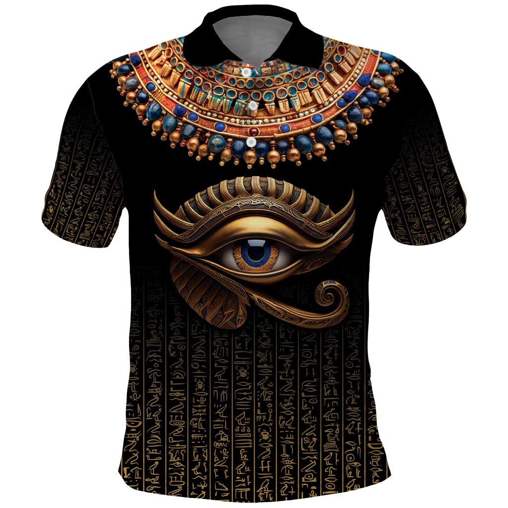 Egypt Eyes Of Horus Polo Shirt with Egyptian Hieroglyphs - Wonder Print Shop