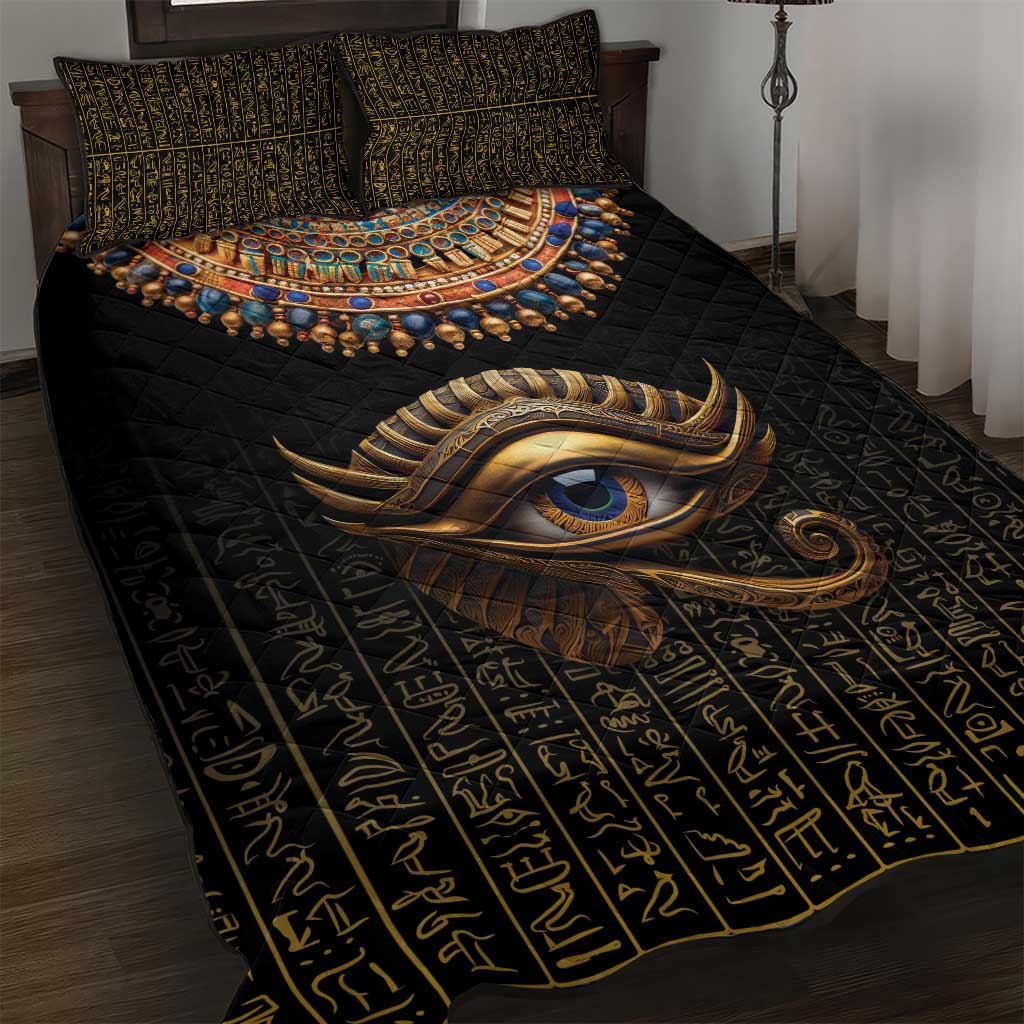 Egypt Eyes Of Horus Quilt Bed Set with Egyptian Hieroglyphs - Wonder Print Shop