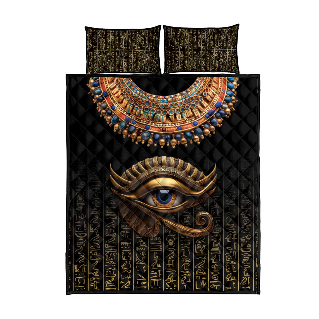 Egypt Eyes Of Horus Quilt Bed Set with Egyptian Hieroglyphs - Wonder Print Shop