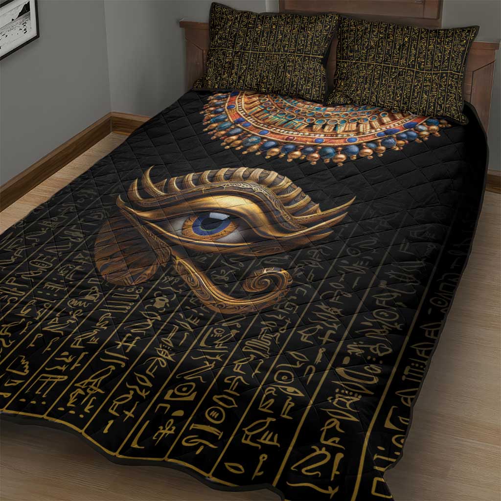 Egypt Eyes Of Horus Quilt Bed Set with Egyptian Hieroglyphs - Wonder Print Shop