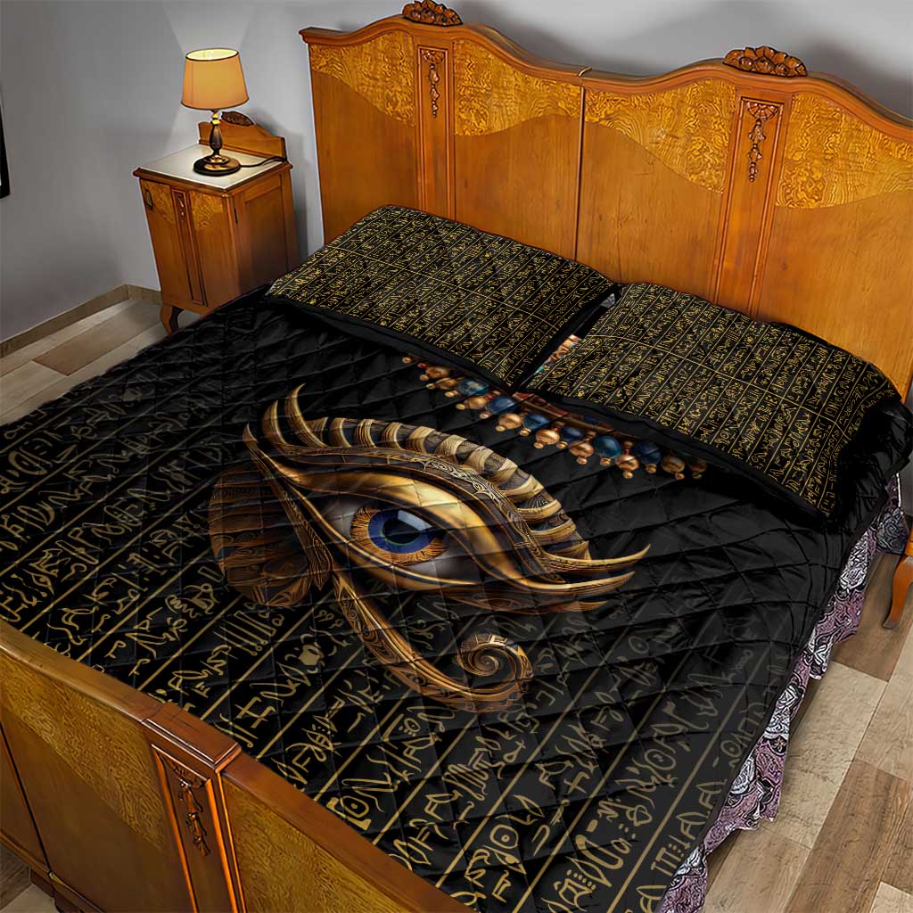 Egypt Eyes Of Horus Quilt Bed Set with Egyptian Hieroglyphs - Wonder Print Shop