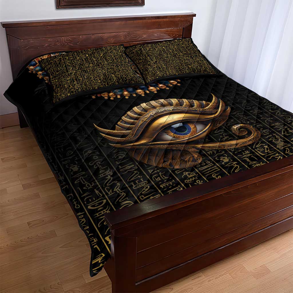 Egypt Eyes Of Horus Quilt Bed Set with Egyptian Hieroglyphs - Wonder Print Shop