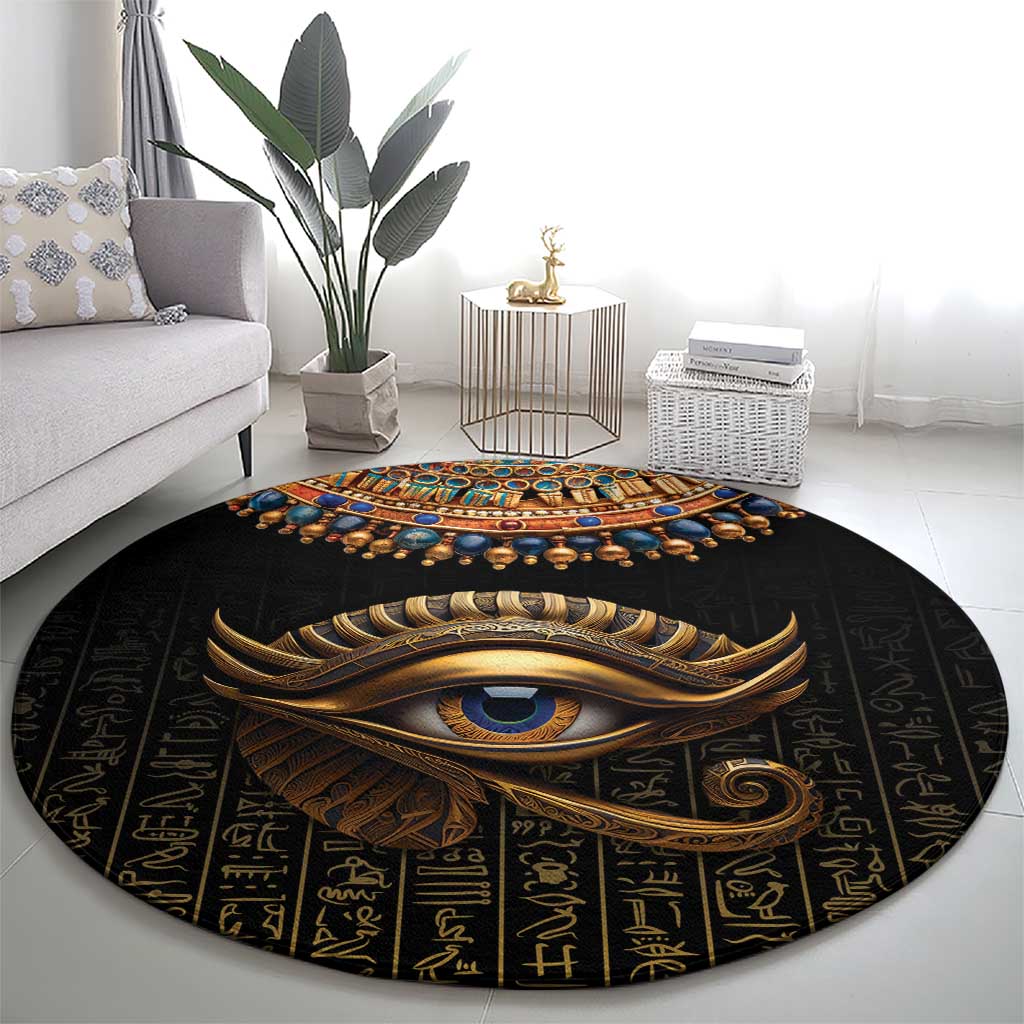Egypt Eyes Of Horus Round Carpet with Egyptian Hieroglyphs