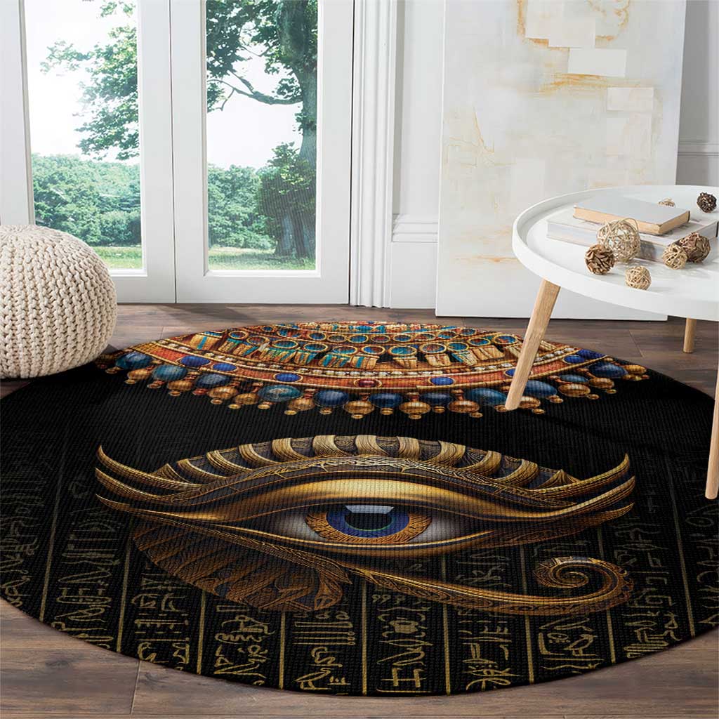 Egypt Eyes Of Horus Round Carpet with Egyptian Hieroglyphs