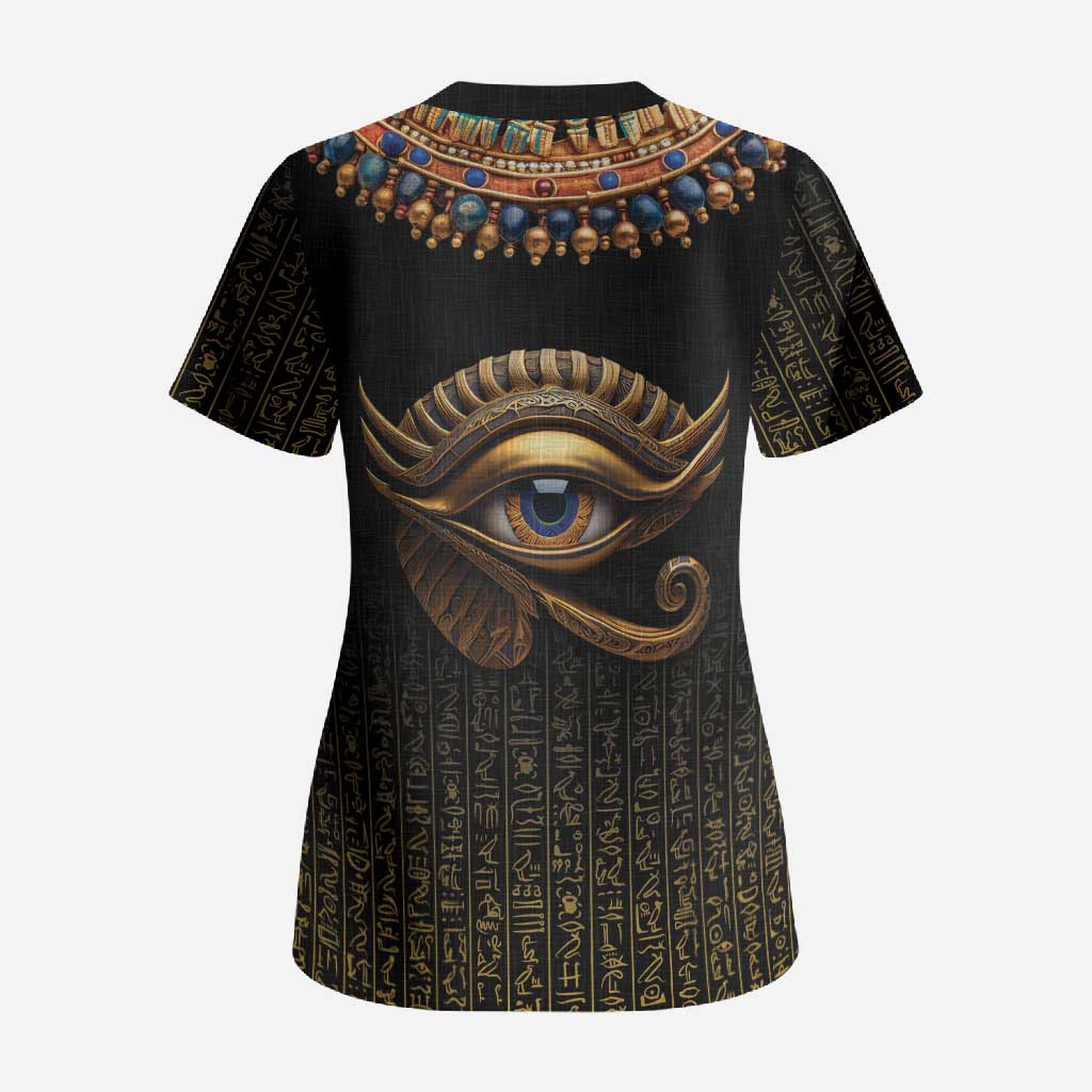 Egypt Eyes Of Horus Scrub Top with Egyptian Hieroglyphs