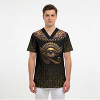Egypt Eyes Of Horus Scrub Top with Egyptian Hieroglyphs