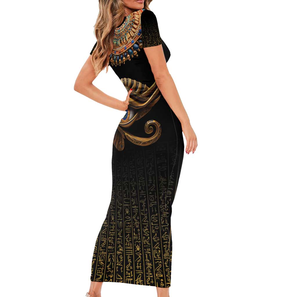 Egypt Eyes Of Horus Short Sleeve Bodycon Dress with Egyptian Hieroglyphs - Wonder Print Shop