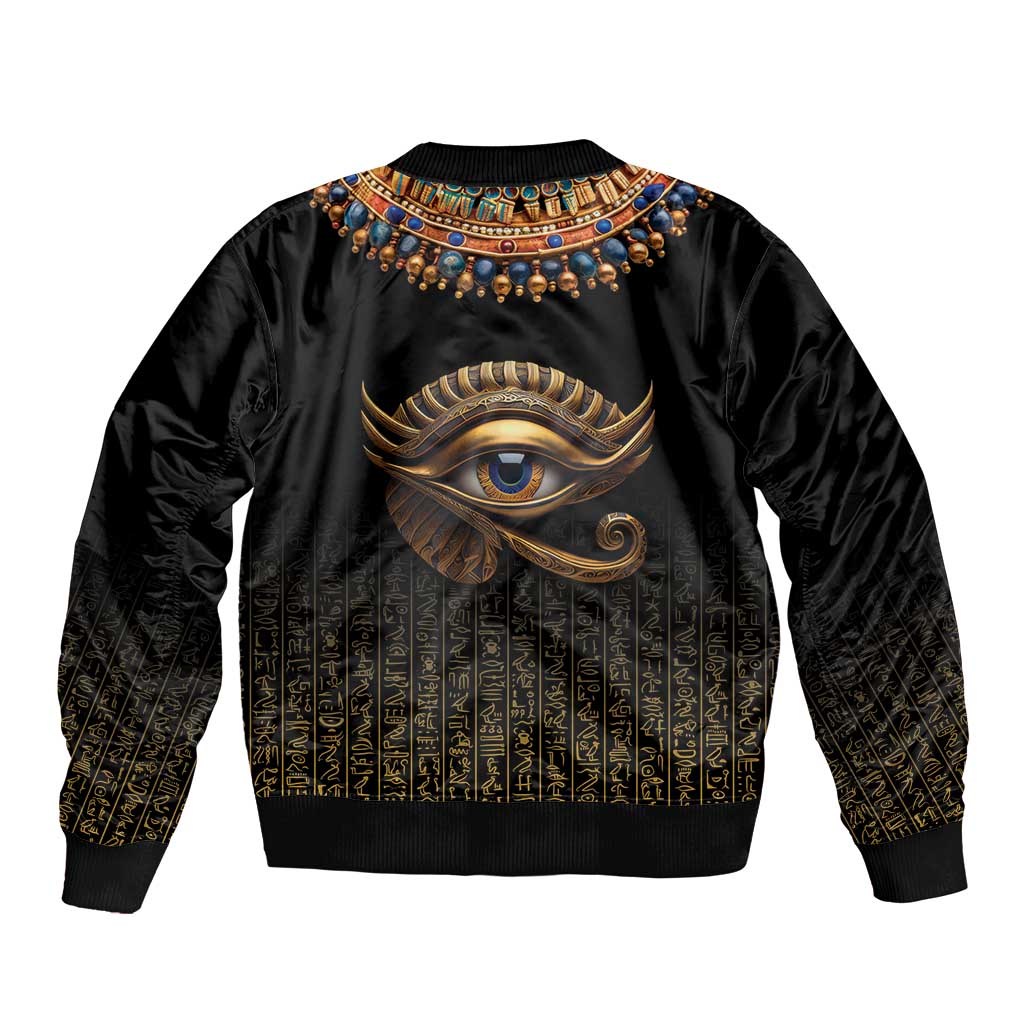 Egypt Eyes Of Horus Sleeve Zip Bomber Jacket with Egyptian Hieroglyphs - Wonder Print Shop