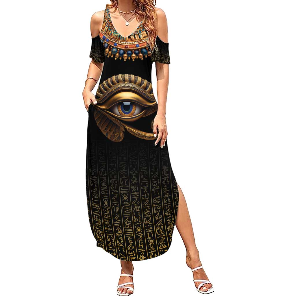 Egypt Eyes Of Horus Summer Maxi Dress with Egyptian Hieroglyphs - Wonder Print Shop