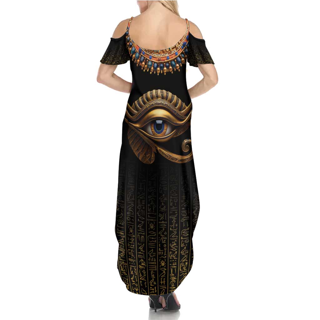 Egypt Eyes Of Horus Summer Maxi Dress with Egyptian Hieroglyphs - Wonder Print Shop