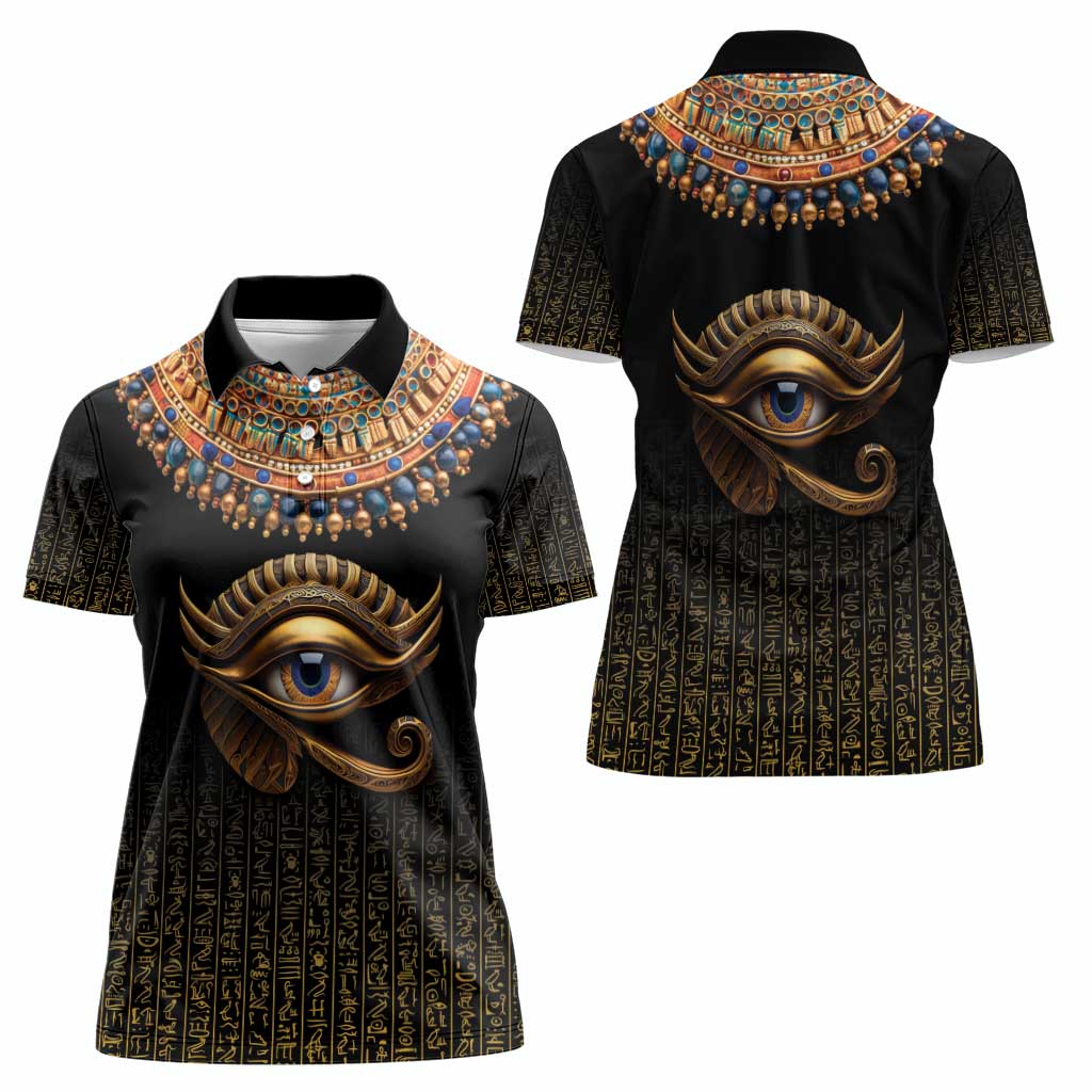 Egypt Eyes Of Horus Women Polo Shirt with Egyptian Hieroglyphs - Wonder Print Shop