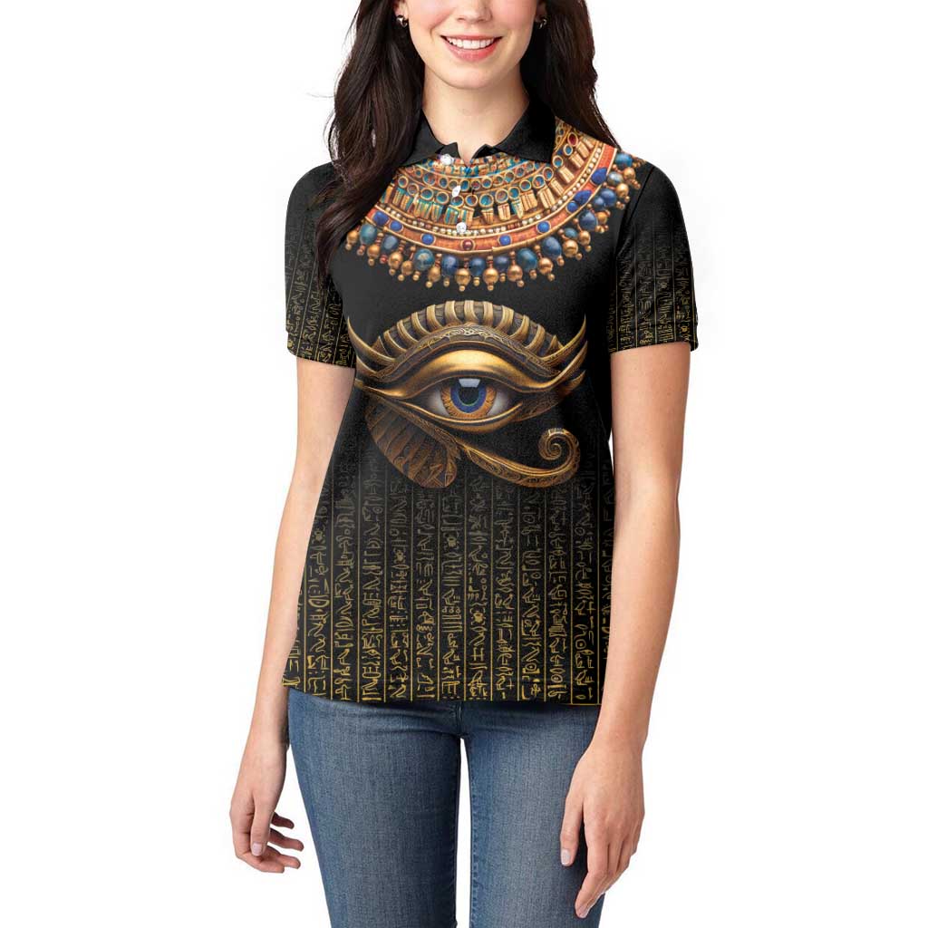 Egypt Eyes Of Horus Women Polo Shirt with Egyptian Hieroglyphs - Wonder Print Shop