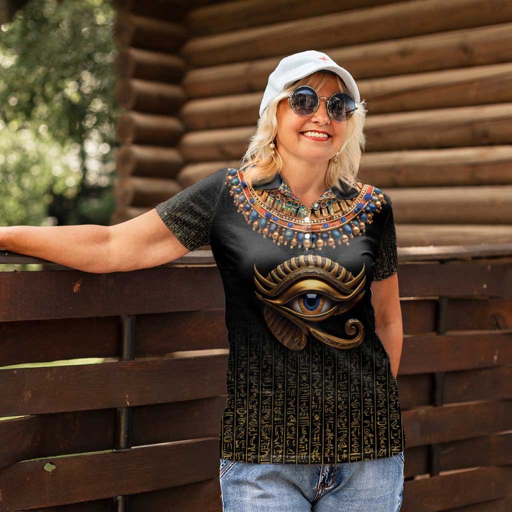 Egypt Eyes Of Horus Women Polo Shirt with Egyptian Hieroglyphs - Wonder Print Shop