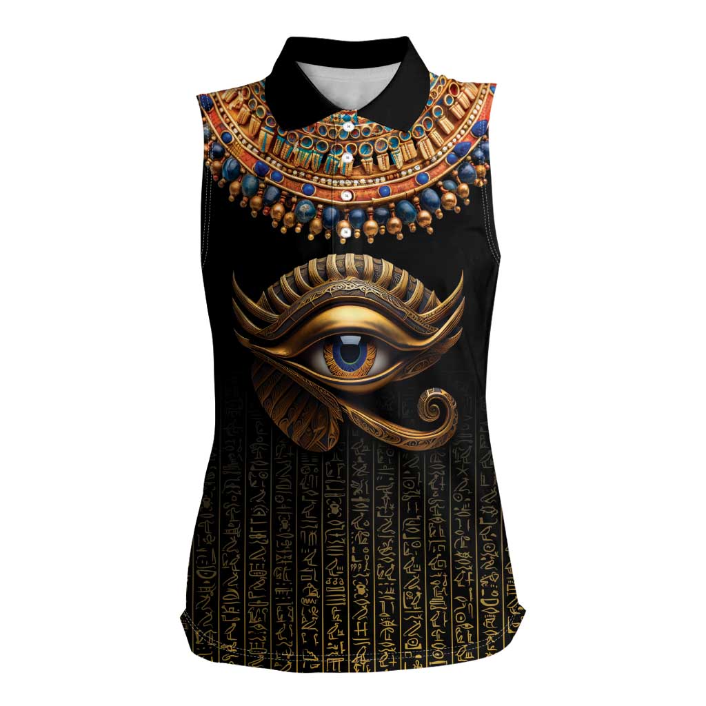 Egypt Eyes Of Horus Women Sleeveless Polo Shirt with Egyptian Hieroglyphs - Wonder Print Shop