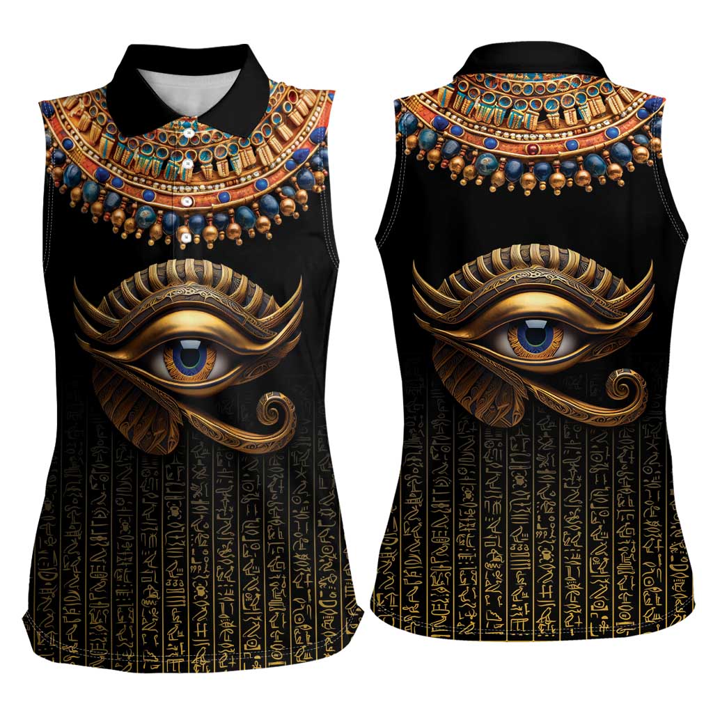 Egypt Eyes Of Horus Women Sleeveless Polo Shirt with Egyptian Hieroglyphs - Wonder Print Shop