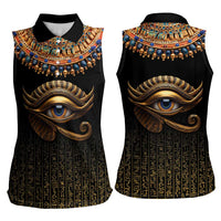 Egypt Eyes Of Horus Women Sleeveless Polo Shirt with Egyptian Hieroglyphs - Wonder Print Shop
