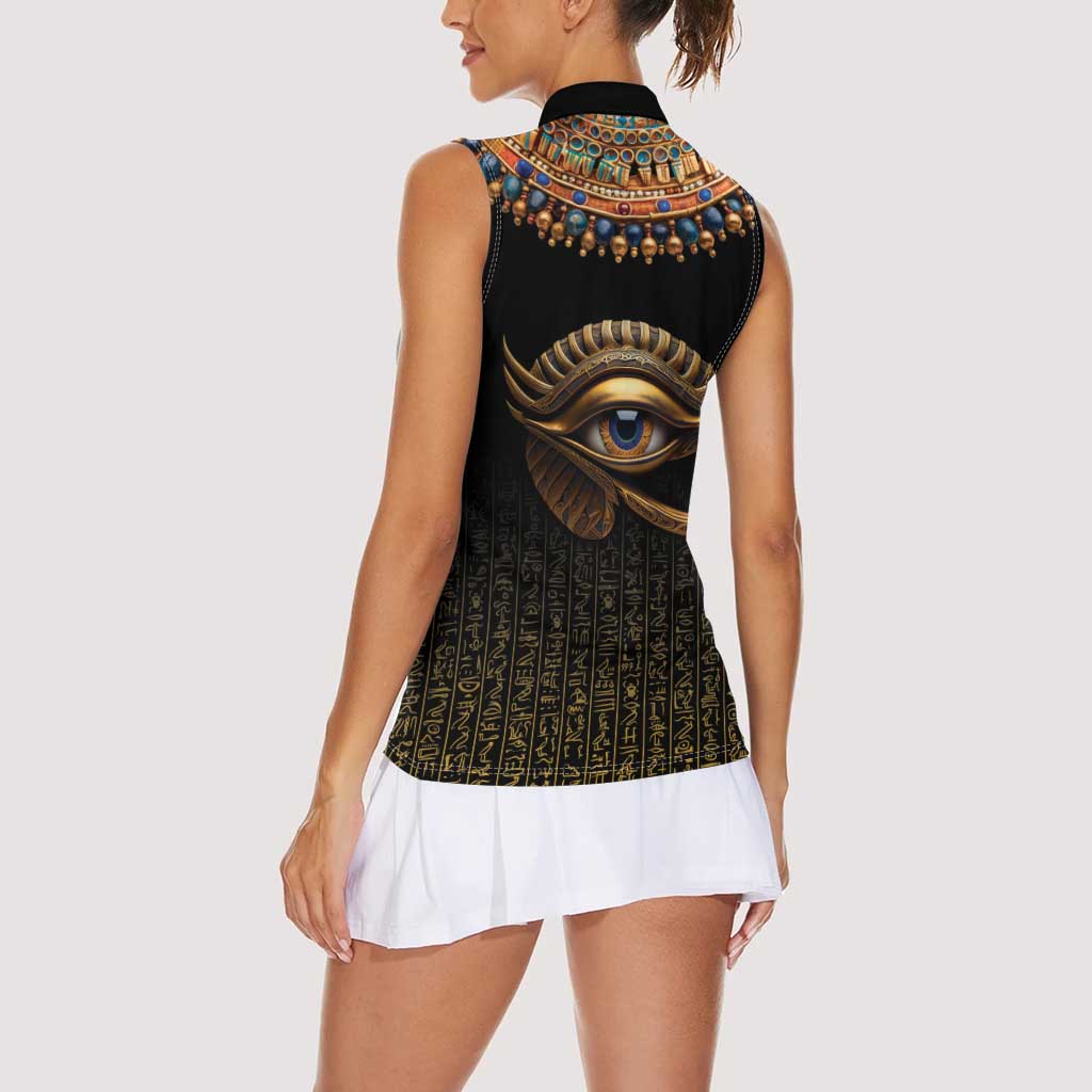 Egypt Eyes Of Horus Women Sleeveless Polo Shirt with Egyptian Hieroglyphs - Wonder Print Shop