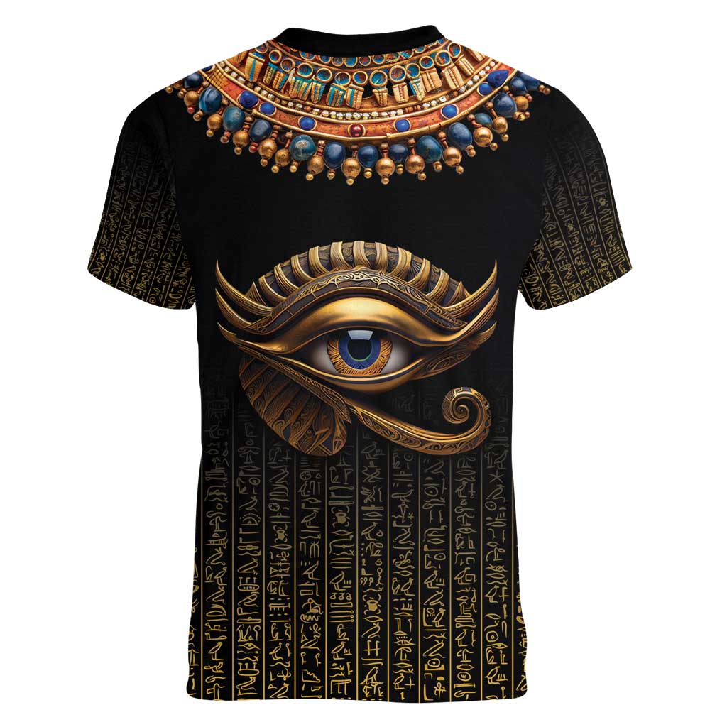 Egypt Eyes Of Horus Women V-Neck T-Shirt with Egyptian Hieroglyphs - Wonder Print Shop