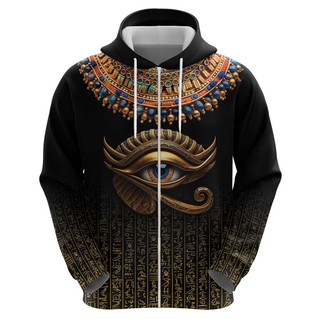 Egypt Eyes Of Horus Zip Hoodie with Egyptian Hieroglyphs - Wonder Print Shop