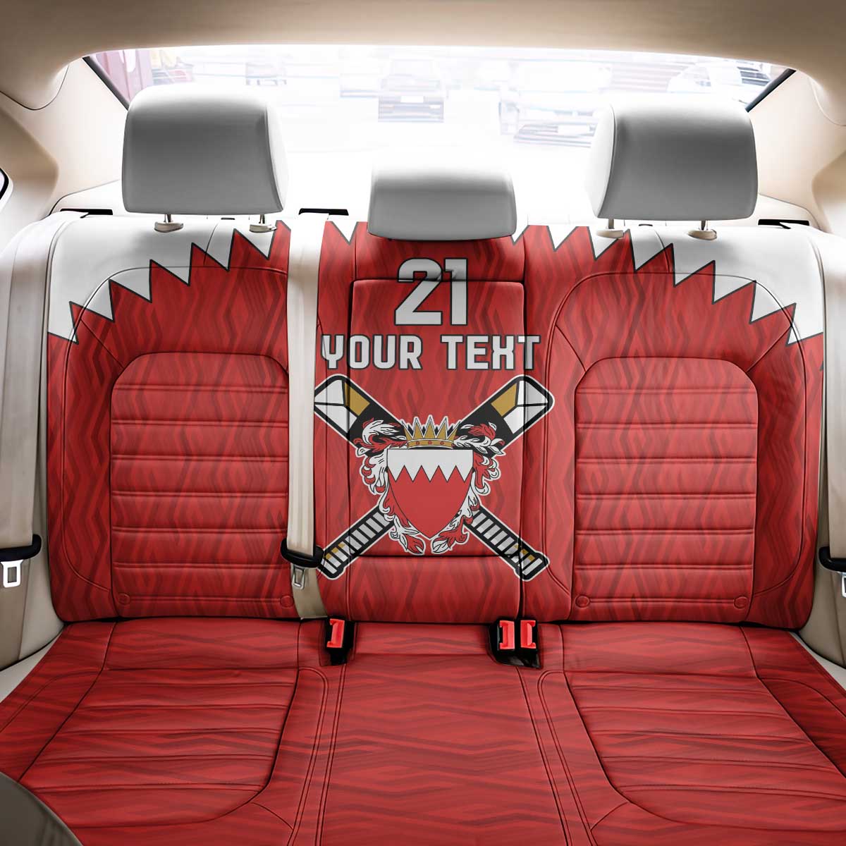 Custom Bahrain Cricket Back Car Seat Cover Coat of arms of Bahrain with Sporty Pattern LT9 - Wonder Print Shop