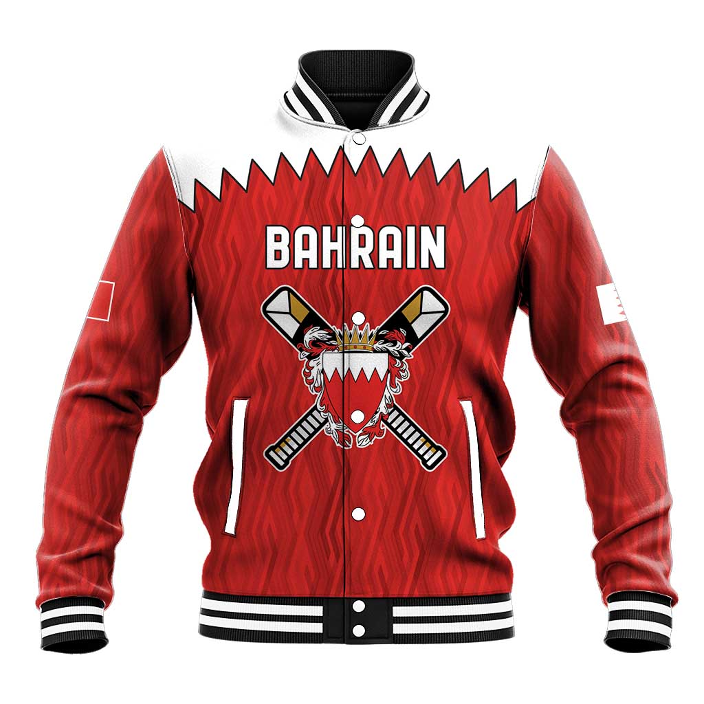 Custom Bahrain Cricket Baseball Jacket Coat of arms of Bahrain with Sporty Pattern LT9 - Wonder Print Shop