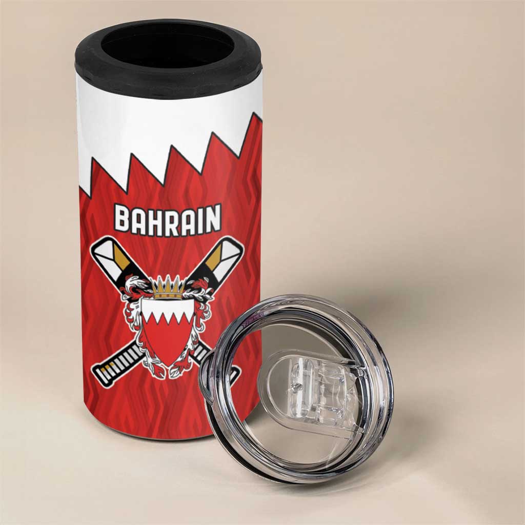 Custom Bahrain Cricket 4 in 1 Can Cooler Tumbler Coat of arms of Bahrain with Sporty Pattern LT9 - Wonder Print Shop