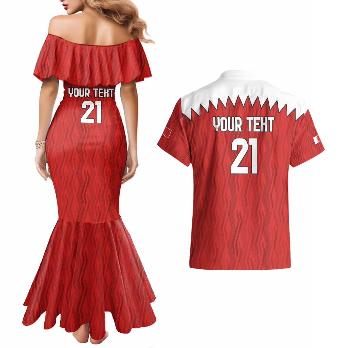 Custom Bahrain Cricket Couples Matching Mermaid Dress and Hawaiian Shirt Coat of arms of Bahrain with Sporty Pattern LT9 - Wonder Print Shop