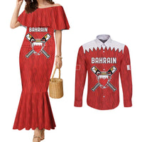 Custom Bahrain Cricket Couples Matching Mermaid Dress and Long Sleeve Button Shirt Coat of arms of Bahrain with Sporty Pattern