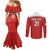 Custom Bahrain Cricket Couples Matching Mermaid Dress and Long Sleeve Button Shirt Coat of arms of Bahrain with Sporty Pattern