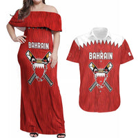 Custom Bahrain Cricket Couples Matching Off Shoulder Maxi Dress and Hawaiian Shirt Coat of arms of Bahrain with Sporty Pattern LT9 - Wonder Print Shop